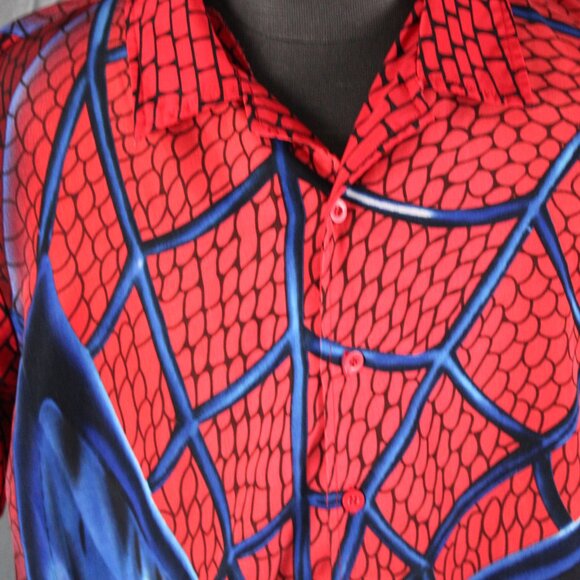 Spiderman Shirt (VTG) - Big Graphic Mask Button Down - Men's Large - Picture 2 of 9